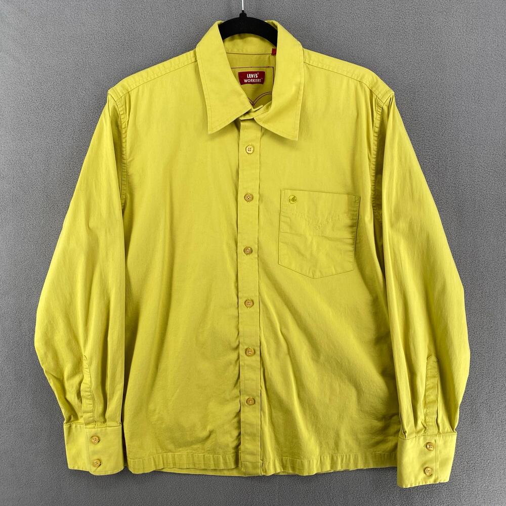 Levis Workers Button‎ Down Shirt Mens M Big E Lime Green Long Sleeve